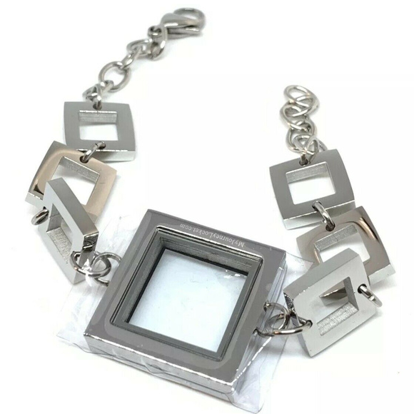 New Silver Rhinestone square link Locket Bracelet - Picture 8 of 8